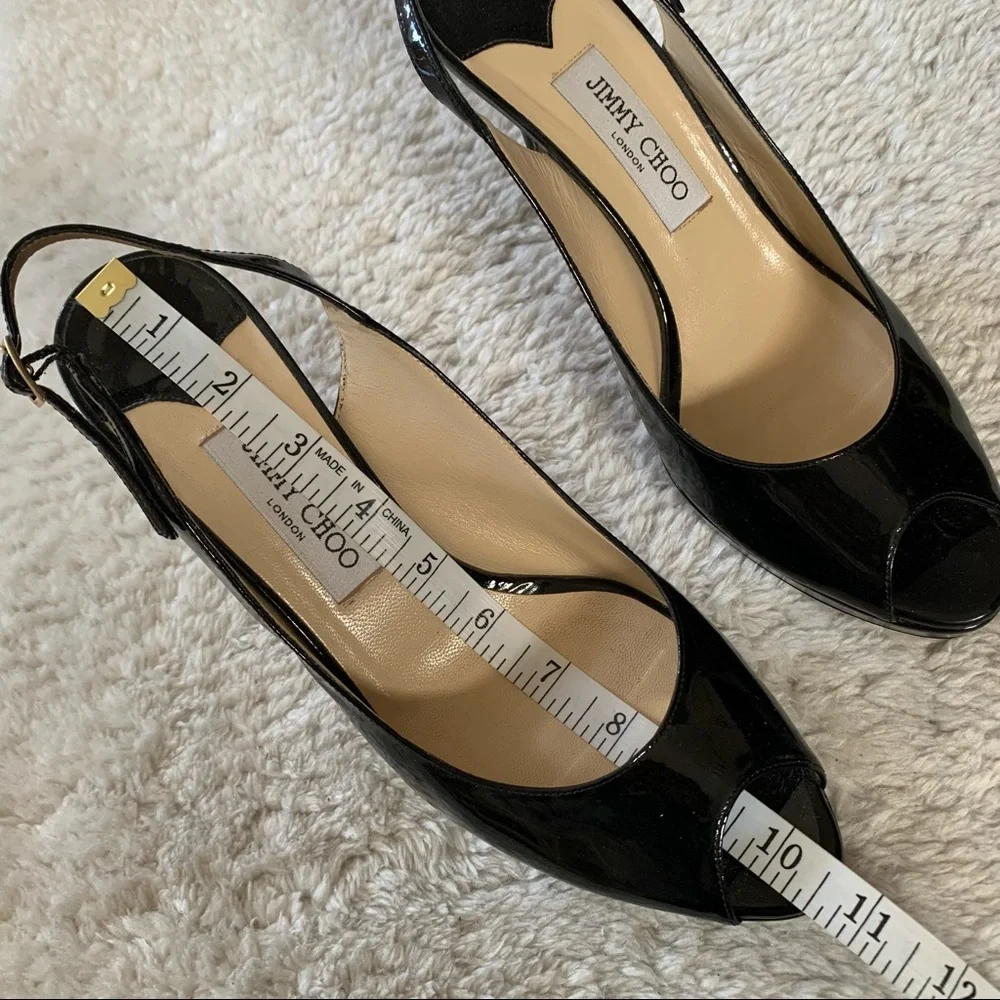 Jimmy Choo Black Nova Peep Toe Slingback Patent Heels - Picture 13 of 15